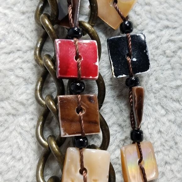 Boho Mother of Pearl Dyed Shell Square Beaded Chain Necklace - Picture 5 of 8